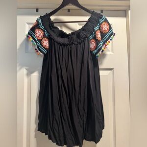 Entro Black Embroidered Off Shoulder Mini Dress Size Medium